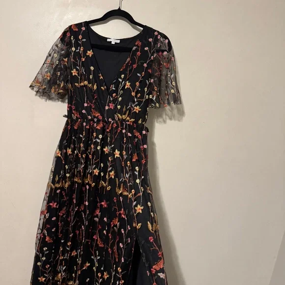 Baltic Born Floral Marsielle Black Dress With Pink, Orange, & Yellow Accents - Picture 13 of 16